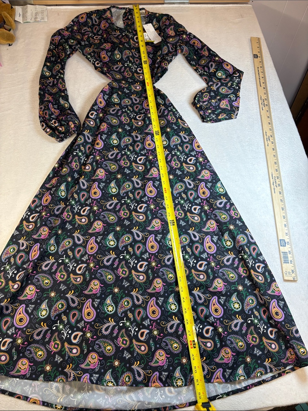 Black Paisley Maxi Dress with Pink, Green & Yellow Accents